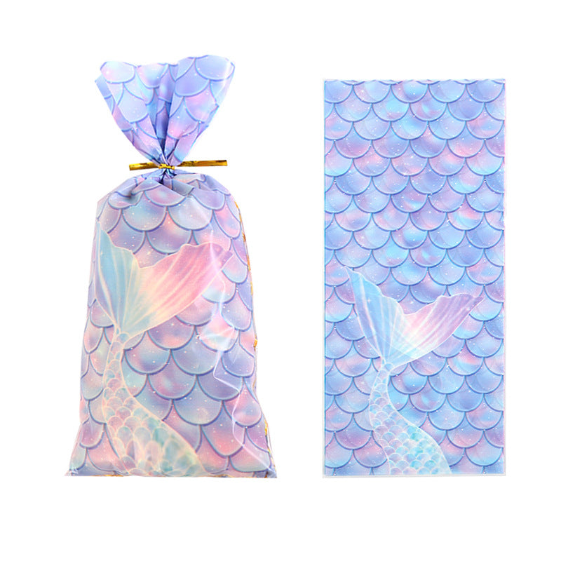 Wholesale Mermaid Scale Pattern Color Printing Flat Mouth Color Printing Candy Biscuit Packaging Bag